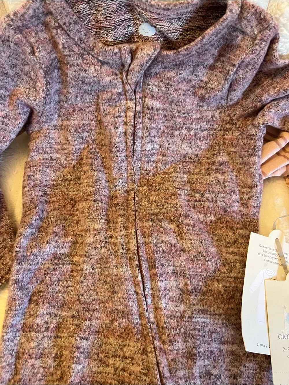 cloud island Mauve Knit & Pink Striped Baby One-Piece Footies Set